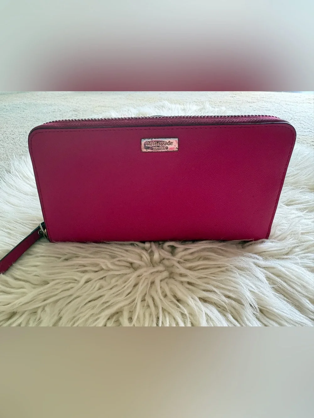 Kate Spade New York Hot Pink Saffiano Leather Zip Around Large Wallet